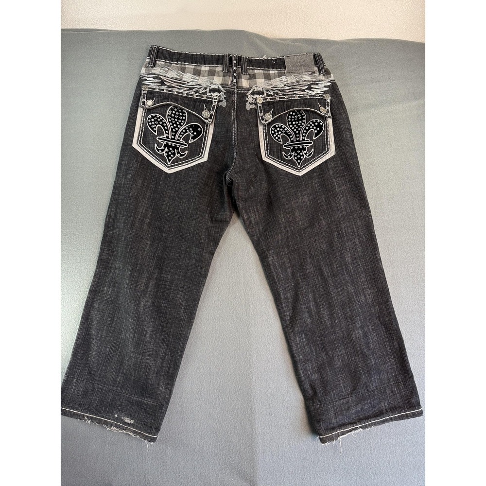 Y2k Victorious Jeans 42x32 Mens Black Wing Embroidered baggy Studded Grunge